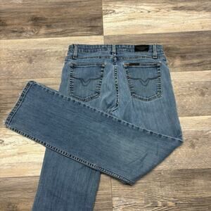 Harley Davidson Motorcycles Mid Wash Blue Women 8 Mid Rise Bootcut Stretch Jeans